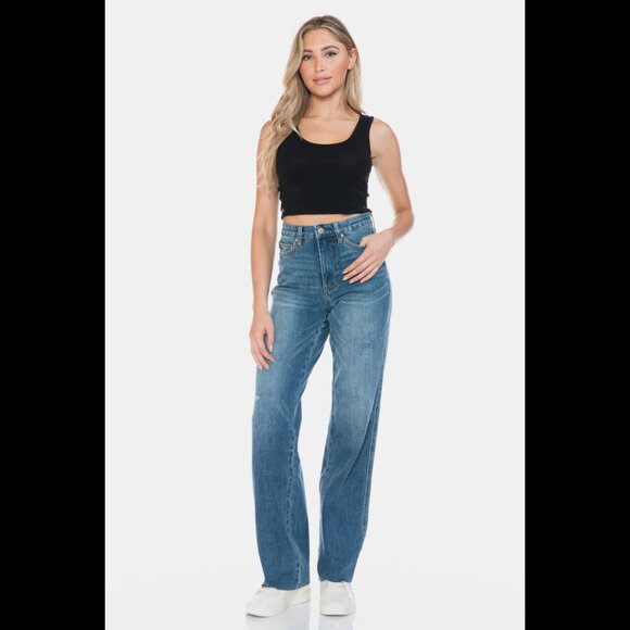Judy Blue Full Size Tummy Control Cut Raw Hem Straight Jeans - Picture 6 of 12
